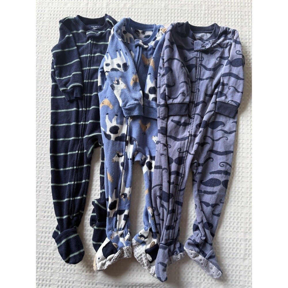 Lot of 3 Fleece Carter's Pajamas - Baby Boy Size 18 Months